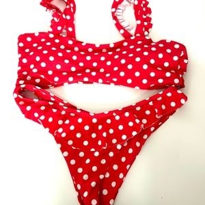 Shein red and white polka dot bikini, size large